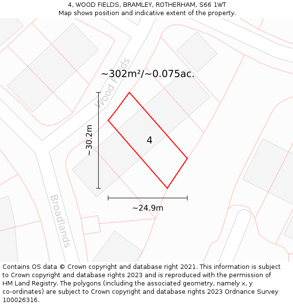 4, WOOD FIELDS, BRAMLEY, ROTHERHAM, S66 1WT: Plot and title map