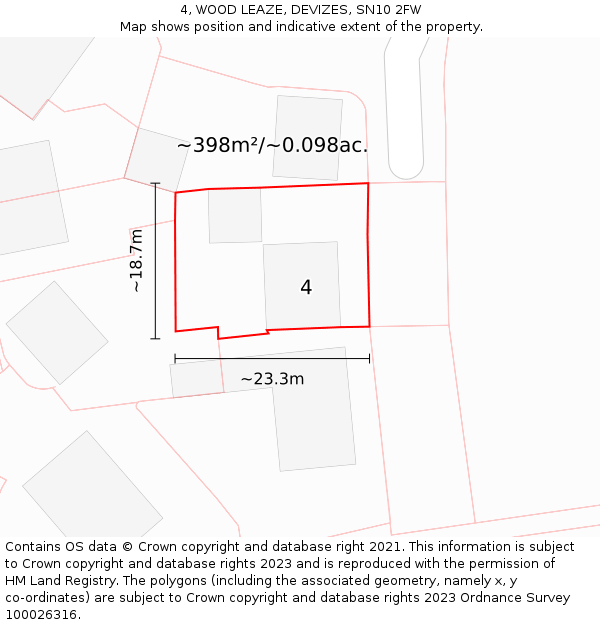 4, WOOD LEAZE, DEVIZES, SN10 2FW: Plot and title map