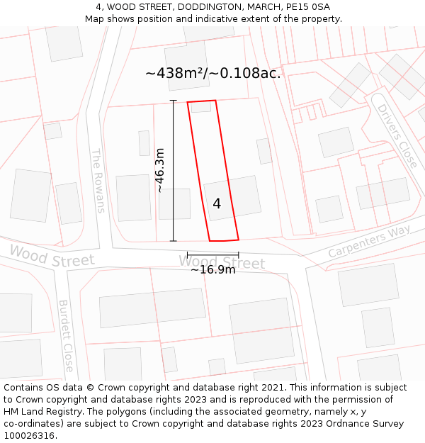 4, WOOD STREET, DODDINGTON, MARCH, PE15 0SA: Plot and title map