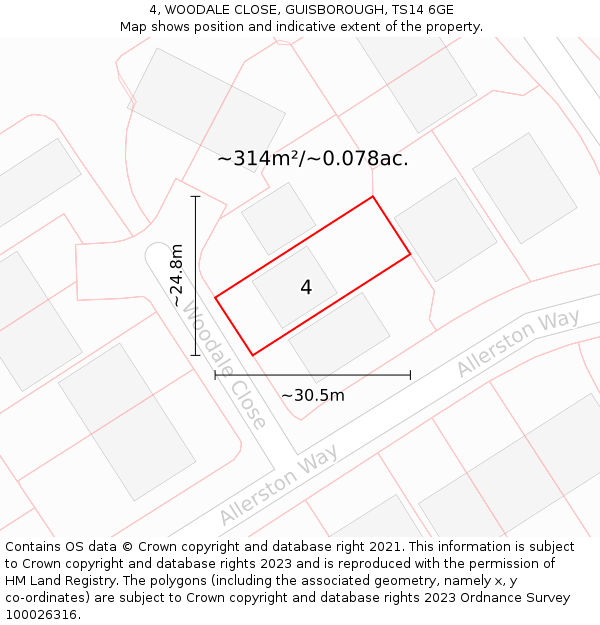 4, WOODALE CLOSE, GUISBOROUGH, TS14 6GE: Plot and title map