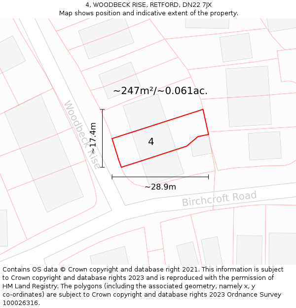 4, WOODBECK RISE, RETFORD, DN22 7JX: Plot and title map