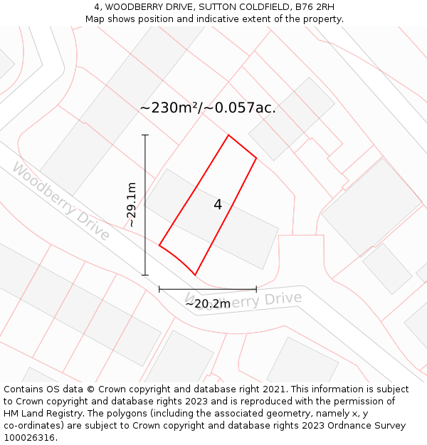 4, WOODBERRY DRIVE, SUTTON COLDFIELD, B76 2RH: Plot and title map