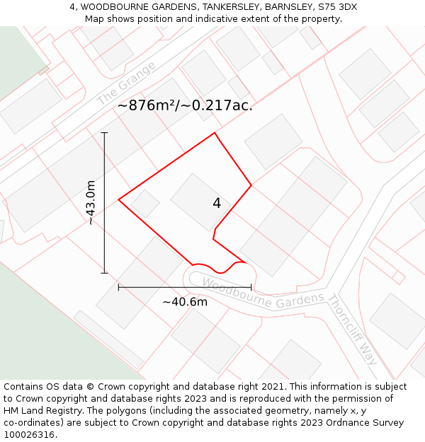 4, WOODBOURNE GARDENS, TANKERSLEY, BARNSLEY, S75 3DX: Plot and title map