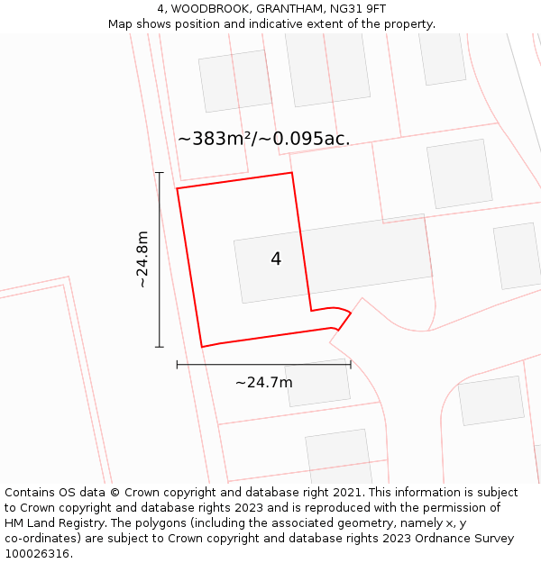 4, WOODBROOK, GRANTHAM, NG31 9FT: Plot and title map