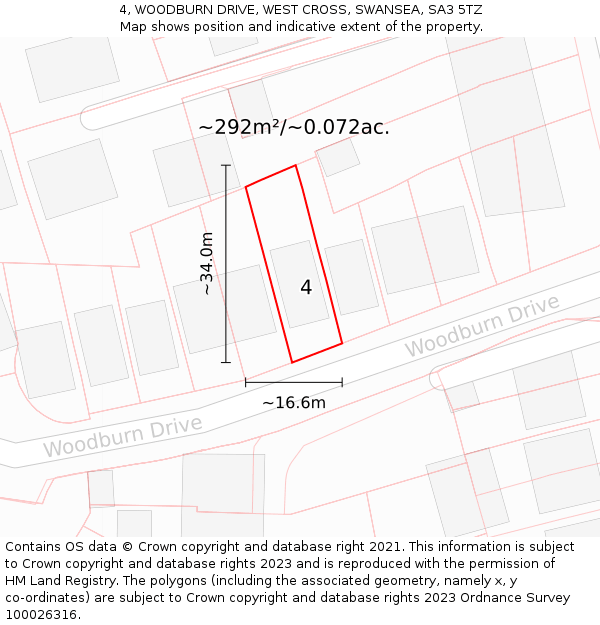 4, WOODBURN DRIVE, WEST CROSS, SWANSEA, SA3 5TZ: Plot and title map
