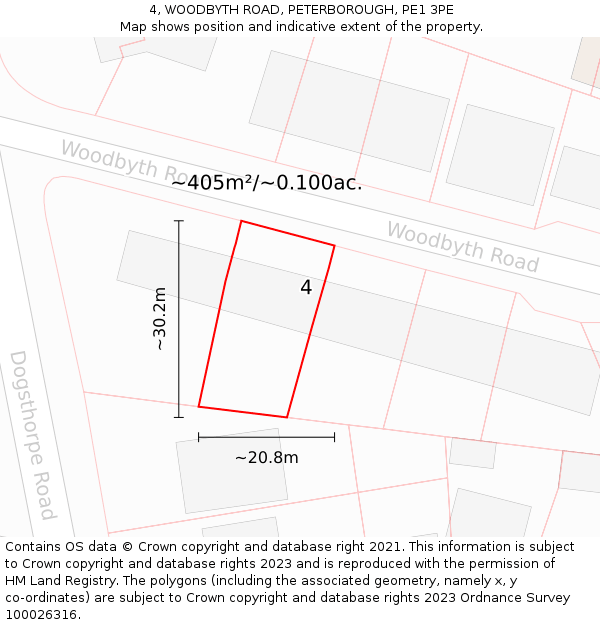 4, WOODBYTH ROAD, PETERBOROUGH, PE1 3PE: Plot and title map