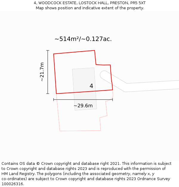 4, WOODCOCK ESTATE, LOSTOCK HALL, PRESTON, PR5 5XT: Plot and title map