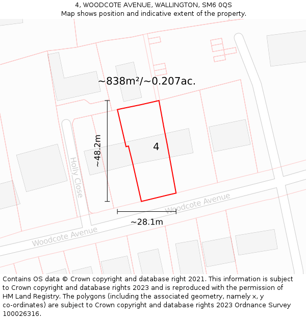 4, WOODCOTE AVENUE, WALLINGTON, SM6 0QS: Plot and title map