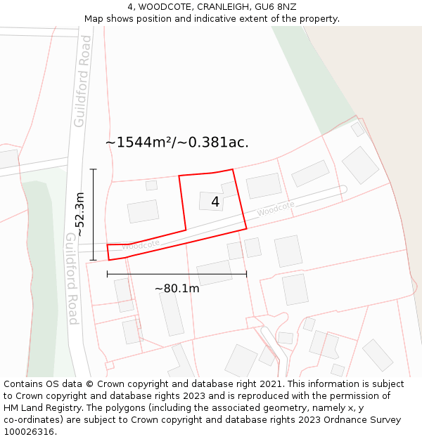 4, WOODCOTE, CRANLEIGH, GU6 8NZ: Plot and title map