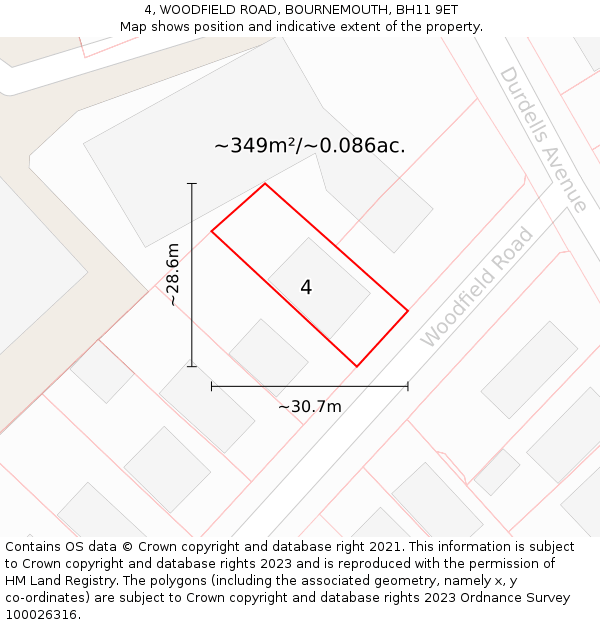 4, WOODFIELD ROAD, BOURNEMOUTH, BH11 9ET: Plot and title map