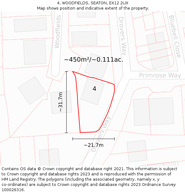 4, WOODFIELDS, SEATON, EX12 2UX: Plot and title map