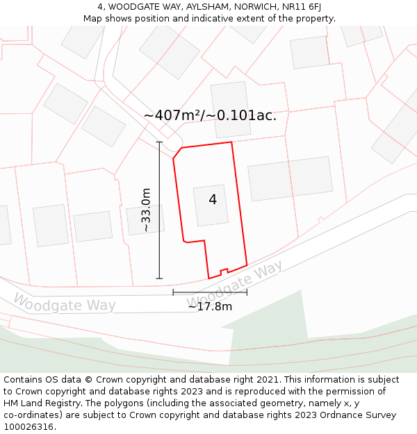 4, WOODGATE WAY, AYLSHAM, NORWICH, NR11 6FJ: Plot and title map