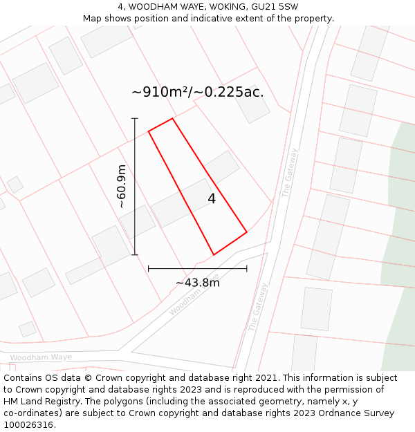 4, WOODHAM WAYE, WOKING, GU21 5SW: Plot and title map