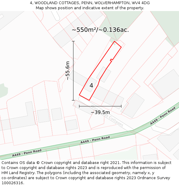 4, WOODLAND COTTAGES, PENN, WOLVERHAMPTON, WV4 4DG: Plot and title map