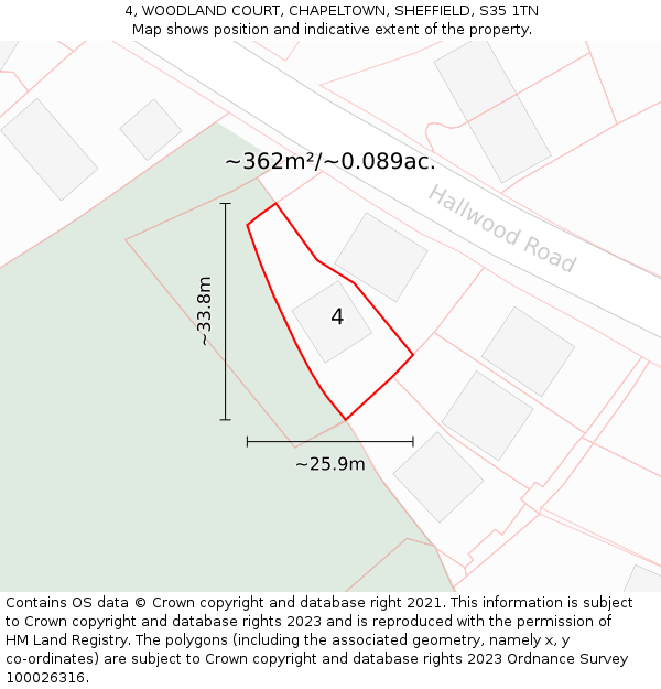 4, WOODLAND COURT, CHAPELTOWN, SHEFFIELD, S35 1TN: Plot and title map