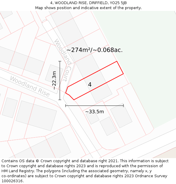 4, WOODLAND RISE, DRIFFIELD, YO25 5JB: Plot and title map