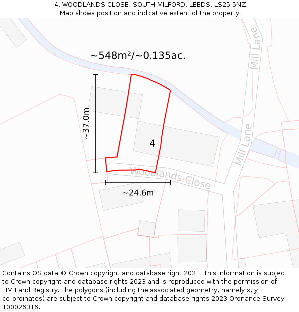 4, WOODLANDS CLOSE, SOUTH MILFORD, LEEDS, LS25 5NZ: Plot and title map