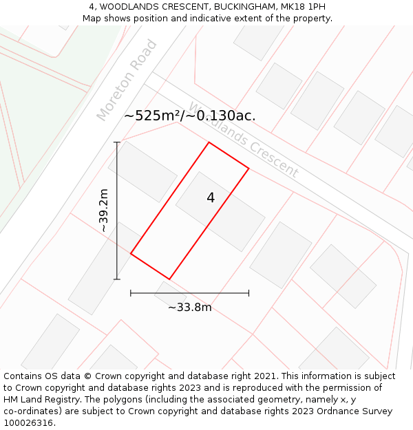 4, WOODLANDS CRESCENT, BUCKINGHAM, MK18 1PH: Plot and title map