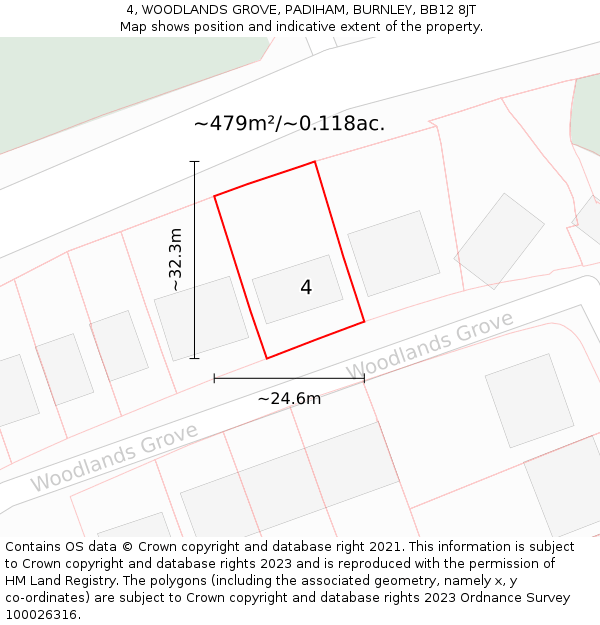 4, WOODLANDS GROVE, PADIHAM, BURNLEY, BB12 8JT: Plot and title map