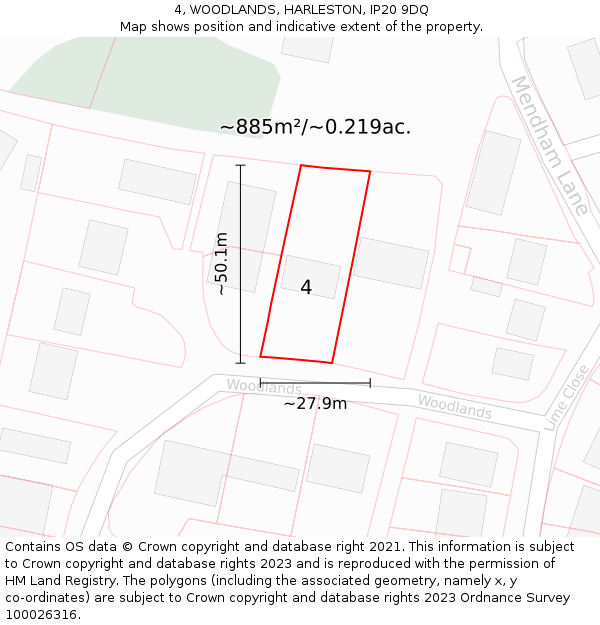 4, WOODLANDS, HARLESTON, IP20 9DQ: Plot and title map