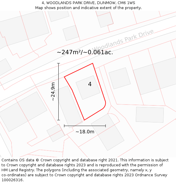 4, WOODLANDS PARK DRIVE, DUNMOW, CM6 1WS: Plot and title map