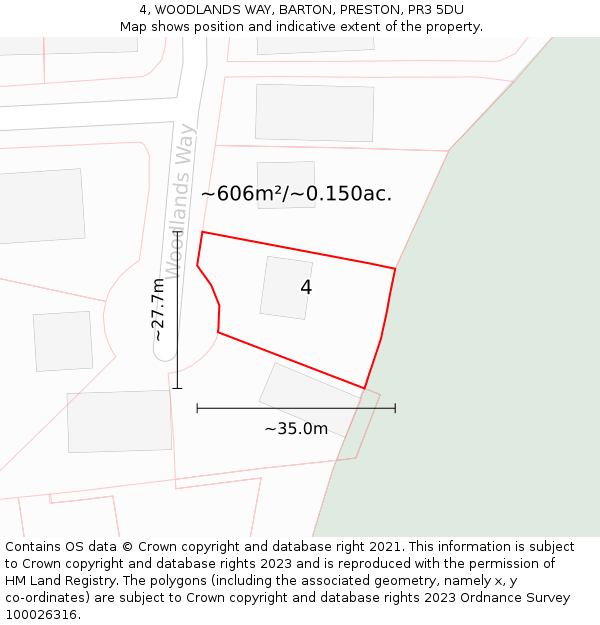 4, WOODLANDS WAY, BARTON, PRESTON, PR3 5DU: Plot and title map