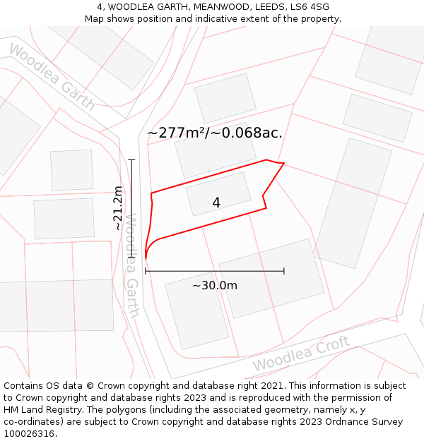 4, WOODLEA GARTH, MEANWOOD, LEEDS, LS6 4SG: Plot and title map