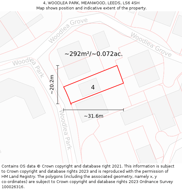 4, WOODLEA PARK, MEANWOOD, LEEDS, LS6 4SH: Plot and title map