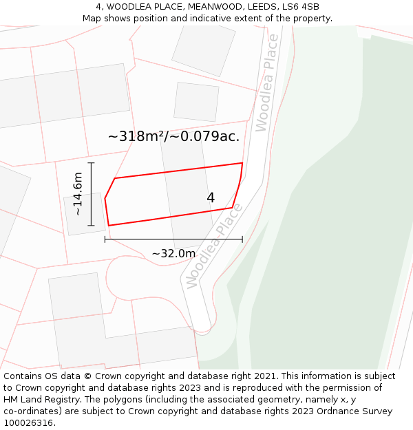 4, WOODLEA PLACE, MEANWOOD, LEEDS, LS6 4SB: Plot and title map
