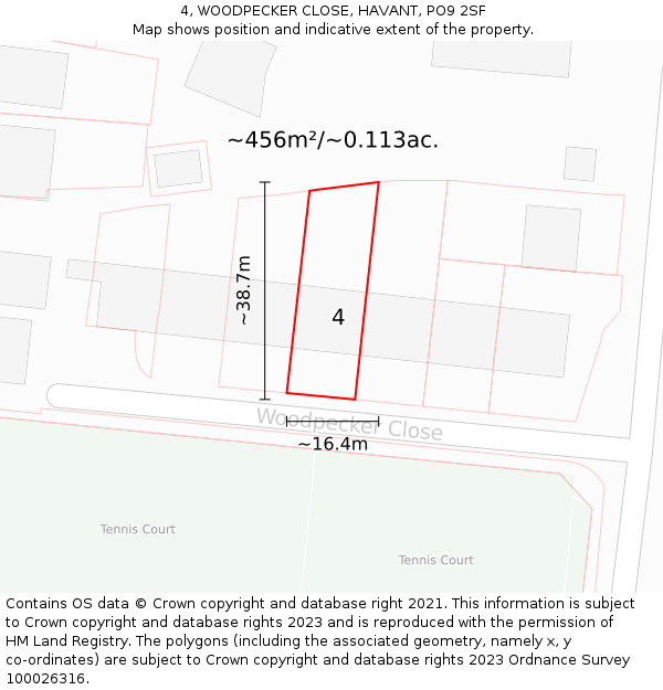4, WOODPECKER CLOSE, HAVANT, PO9 2SF: Plot and title map