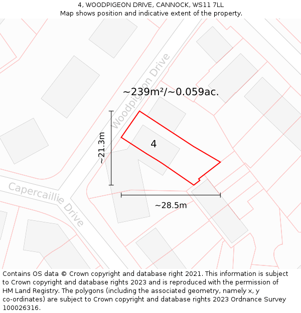 4, WOODPIGEON DRIVE, CANNOCK, WS11 7LL: Plot and title map