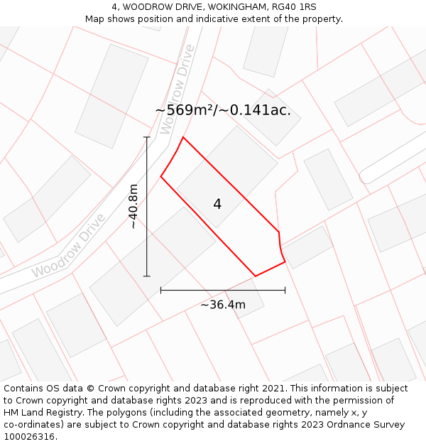 4, WOODROW DRIVE, WOKINGHAM, RG40 1RS: Plot and title map