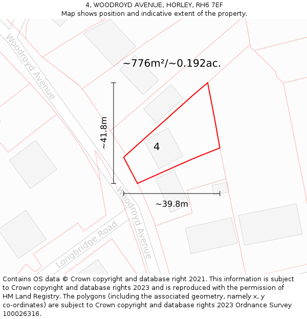 4, WOODROYD AVENUE, HORLEY, RH6 7EF: Plot and title map