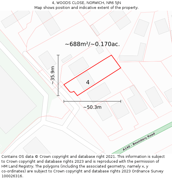 4, WOODS CLOSE, NORWICH, NR6 5JN: Plot and title map