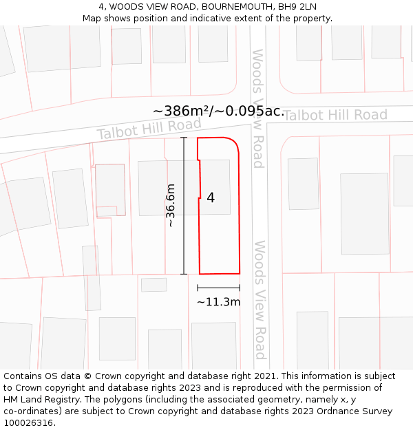 4, WOODS VIEW ROAD, BOURNEMOUTH, BH9 2LN: Plot and title map
