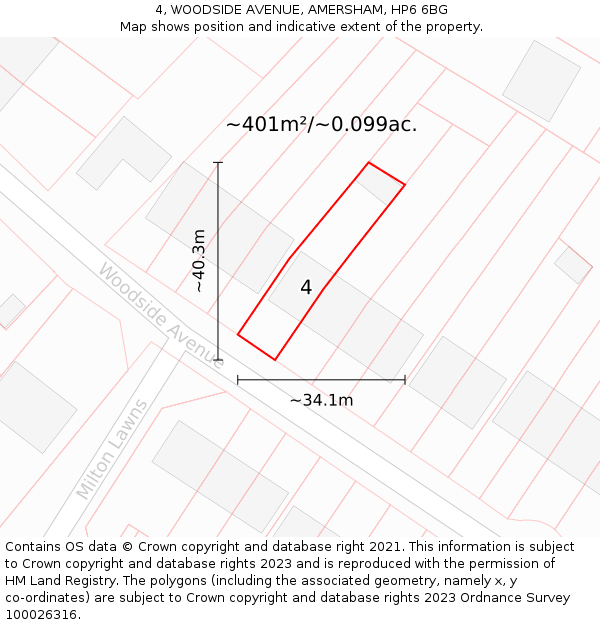 4, WOODSIDE AVENUE, AMERSHAM, HP6 6BG: Plot and title map