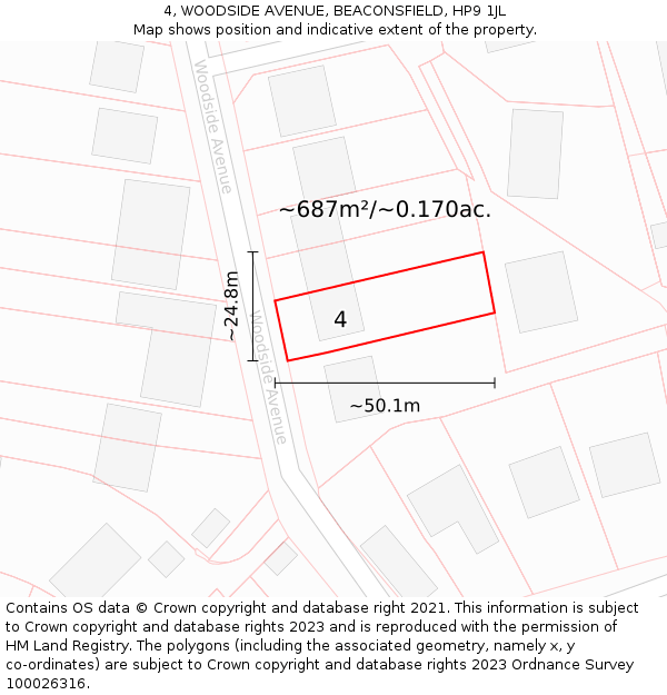 4, WOODSIDE AVENUE, BEACONSFIELD, HP9 1JL: Plot and title map