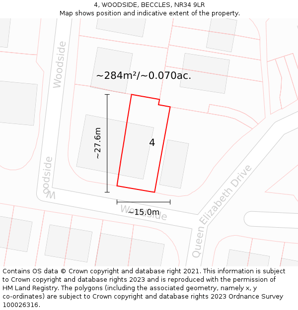 4, WOODSIDE, BECCLES, NR34 9LR: Plot and title map