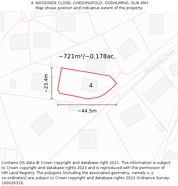 4, WOODSIDE CLOSE, CHIDDINGFOLD, GODALMING, GU8 4RH: Plot and title map
