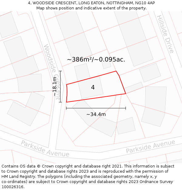 4, WOODSIDE CRESCENT, LONG EATON, NOTTINGHAM, NG10 4AP: Plot and title map