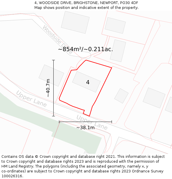 4, WOODSIDE DRIVE, BRIGHSTONE, NEWPORT, PO30 4DF: Plot and title map
