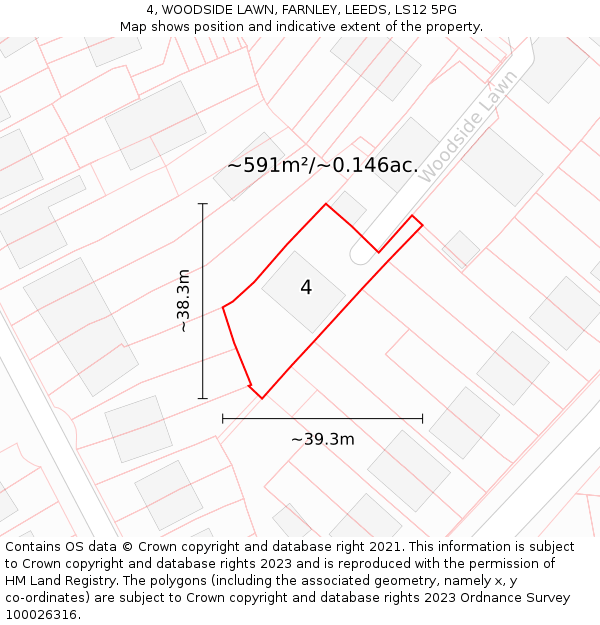 4, WOODSIDE LAWN, FARNLEY, LEEDS, LS12 5PG: Plot and title map