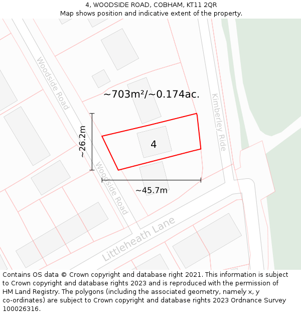 4, WOODSIDE ROAD, COBHAM, KT11 2QR: Plot and title map