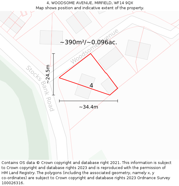 4, WOODSOME AVENUE, MIRFIELD, WF14 9QX: Plot and title map
