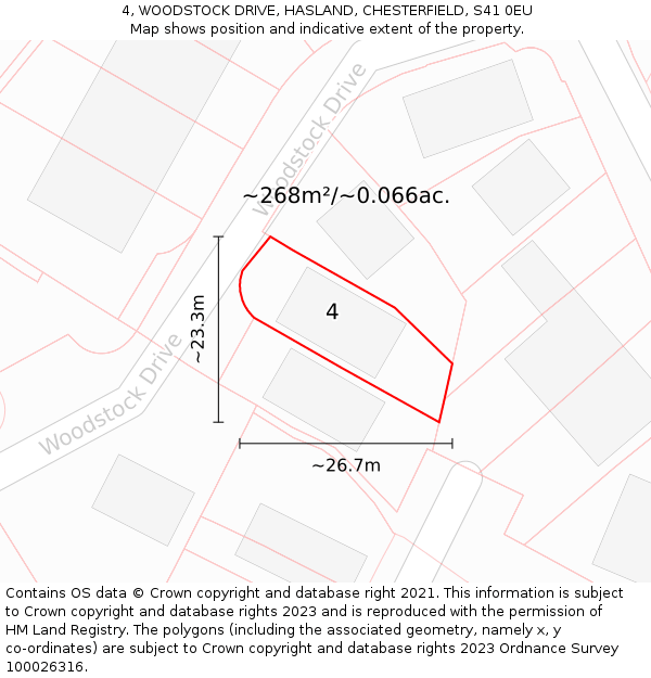 4, WOODSTOCK DRIVE, HASLAND, CHESTERFIELD, S41 0EU: Plot and title map