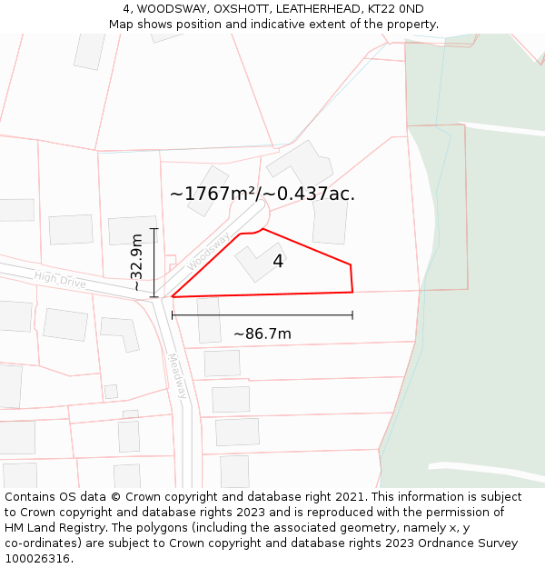 4, WOODSWAY, OXSHOTT, LEATHERHEAD, KT22 0ND: Plot and title map