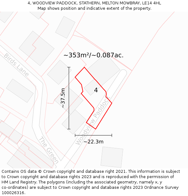 4, WOODVIEW PADDOCK, STATHERN, MELTON MOWBRAY, LE14 4HL: Plot and title map
