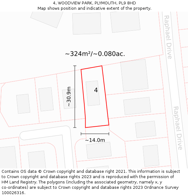 4, WOODVIEW PARK, PLYMOUTH, PL9 8HD: Plot and title map