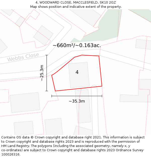 4, WOODWARD CLOSE, MACCLESFIELD, SK10 2GZ: Plot and title map