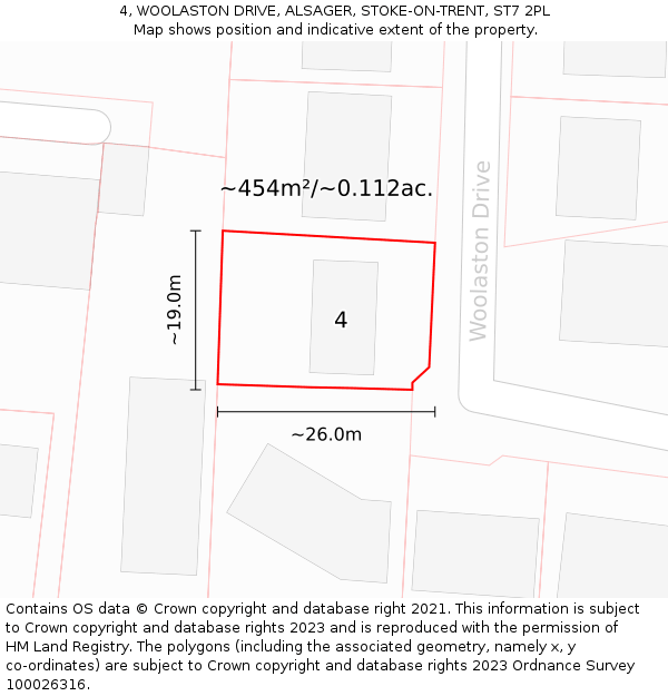4, WOOLASTON DRIVE, ALSAGER, STOKE-ON-TRENT, ST7 2PL: Plot and title map